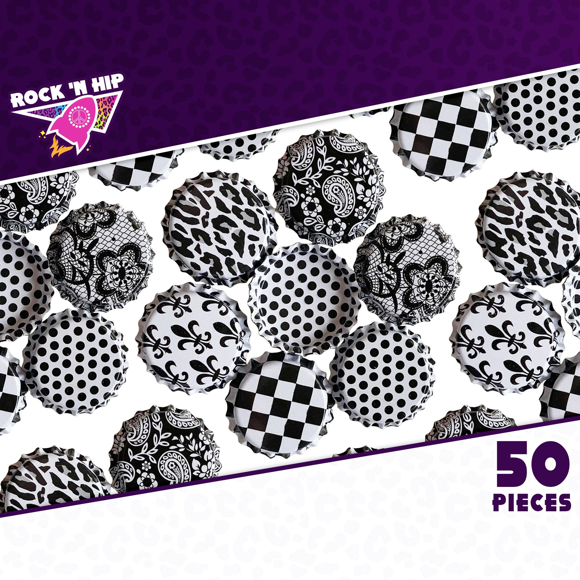 Bulk Bottle Caps 50pcs black and White Designs fast Etsy