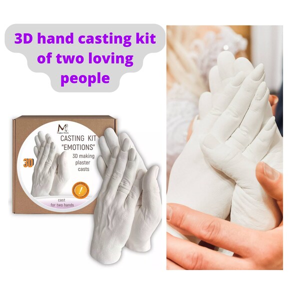 Set de moulage 3D à deux mains « EMOTIONS »/Main dans la main/Cadeau pour la Saint-Valentin/Cadeau pour homme/femme/Pour les parents/Souvenirs de famille/Plâtrer à la main