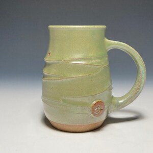 Handmade Ceramic Mug - 11 oz Mug - Wheel-Thrown Stoneware Pottery - Green Tea Glaze - Rustic Artisan Gift - Tea or Coffee Mug