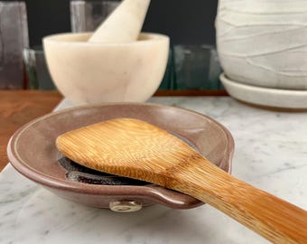 Handmade Ceramic Spoon Rest – Stoneware Utensil Holder – Breaking Tide Glaze