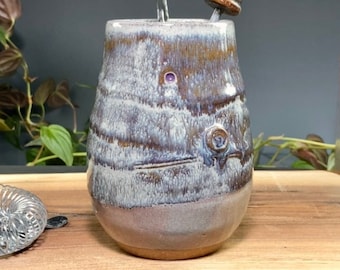 14 oz Handmade Ceramic Cup - Wheel Thrown Pottery Tumbler - Ocean Inspired Breaking Tide Glaze