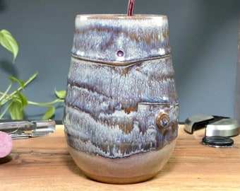14 oz Handmade Ceramic Cup - Wheel Thrown Pottery Tumbler - Ocean Inspired Breaking Tide Glaze