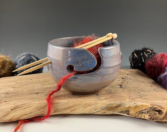 Ceramic yarn bowl, Wheel-thrown stoneware pottery yarn holder in Arctic Sage.