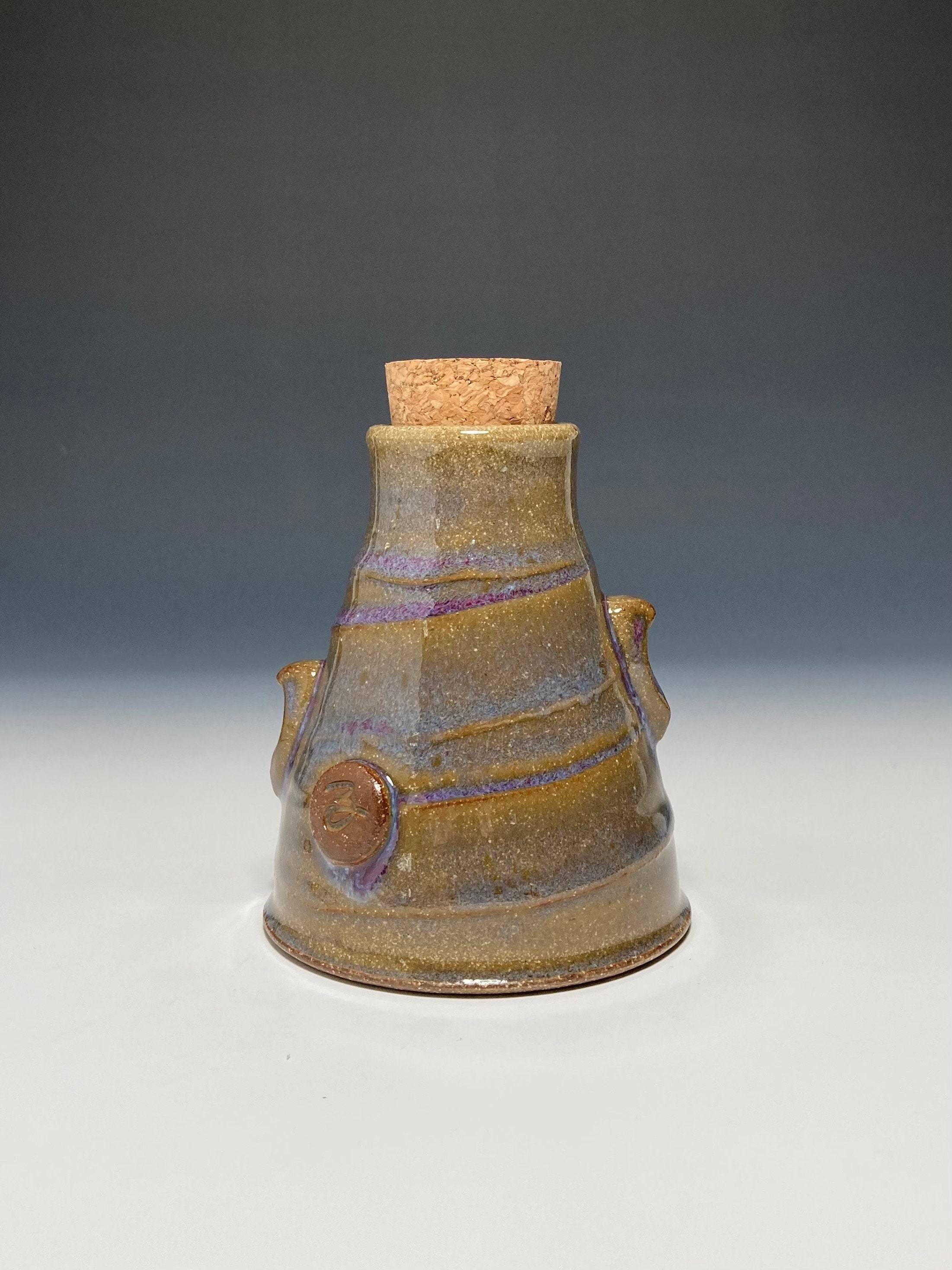 5 Oz Ceramic Flask With Cork - Stoneware Jar in Fleeting Purple Glaze ...