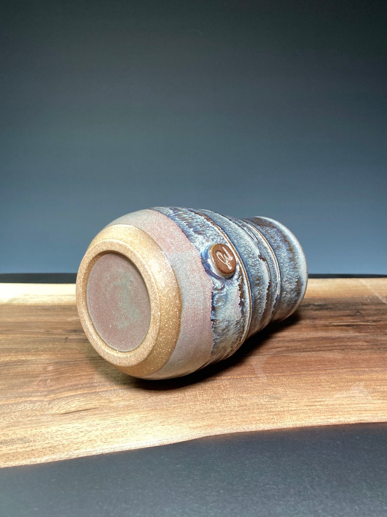 Ceramic cup, Wheel-thrown stoneware pottery in Breaking Tide glaze, 12 ounce capacity. image 4