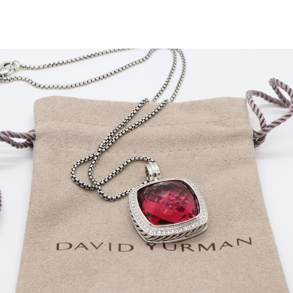 David Yurman Sterling Silver 20mm Albion Pink Tourmaline Pendant Necklace 18”