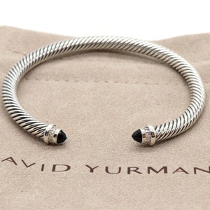 David Yurman Sterling Silver 5mm Black Onyx Cable Classics Bracelet w/ Diamonds
