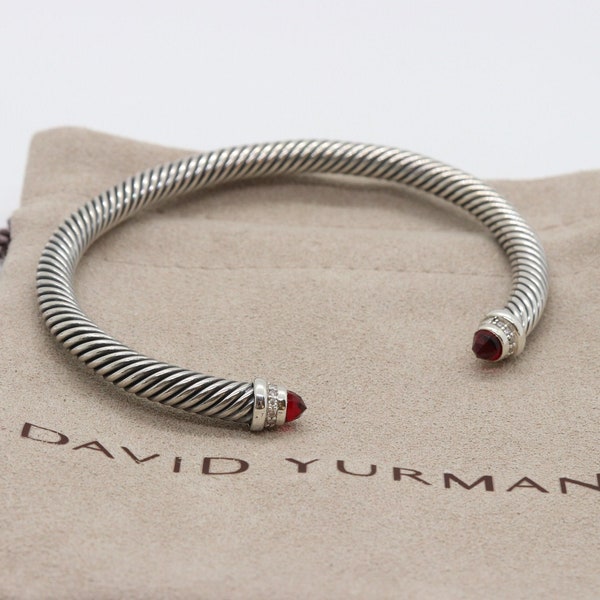 David Yurman Sterling Silver 5mm Garnet Cable Classics Bracelet w/ Diamonds