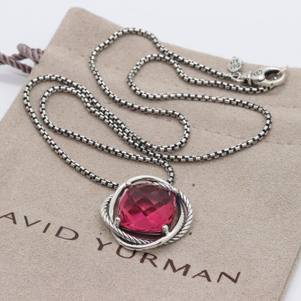 David Yurman Sterling Silver Infinity 14mm Pink Tourmaline Pendant Necklace 18”