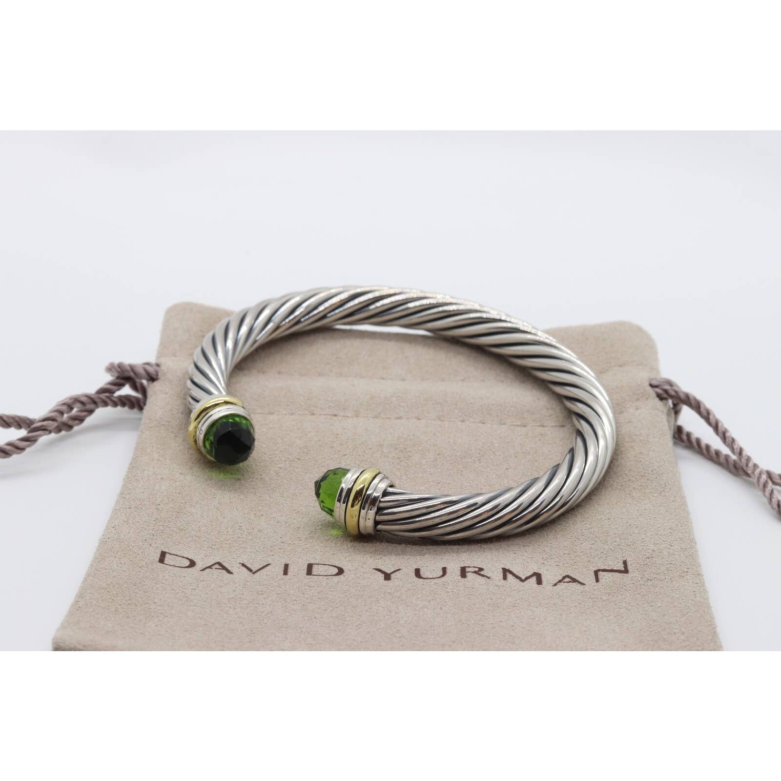 David Yurman Sterling Silver 7mm Cable Bracelet Peridot 14k Gold
