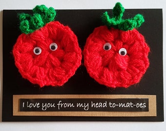 かぎ針編みのトマトの記念日カード：手作りの面白いラブカード