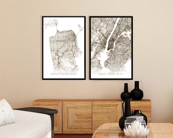 Two High Resolution Maps of New York City and San Francisco.  Instant Download.