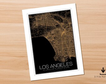 High Resolution Printable Map of Los Angeles.  Instant Download.