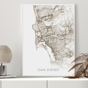 Contemporary High Resolution Map of San Diego.  Instant Download.