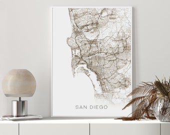 Contemporary High Resolution Map of San Diego.  Instant Download.