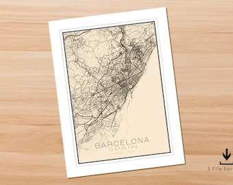 High Resolution Printable Map of Barcelona.  Instant Download.