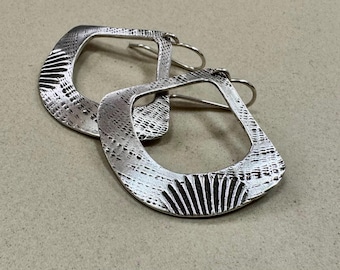 Large textured silver hoops - seashell beach earrings