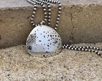 Oxidized sterling silver shell necklace - rustic beach pendant