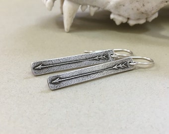 Oxidized Sterling Silver Arrow Earrings, Tribal Style Dangle Earrings