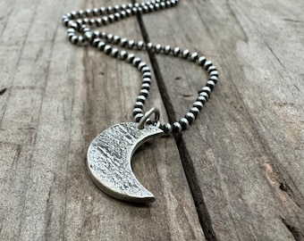 Oxidized Sterling Silver Crescent Moon Necklace | Rock Texture Pendant