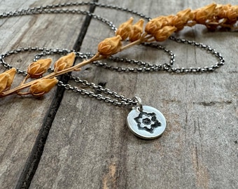Oxidized Sterling Silver Flower Necklace – Stamped Floral Charm