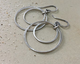 Double Hoop Earrings - Simple Hoops - Satin Brushed Finish Sterling Silver