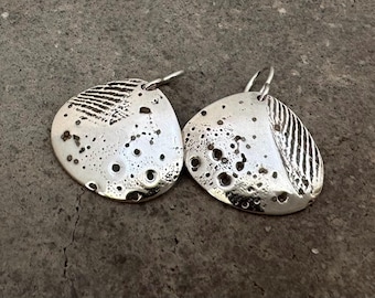 Oxidized Sterling Silver Seashell Earrings - Raw Rustic Beach Jewelry