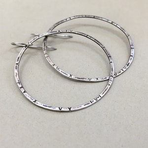 Large Silver Hoop Earrings - Textured Hammered Hoops - Oxidized Sterling Silver