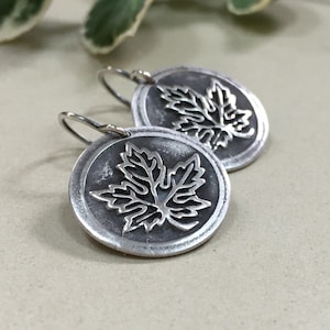 Maple Leaf Earrings - Oxidized Sterling Silver - Nature Lover - Gift for Her