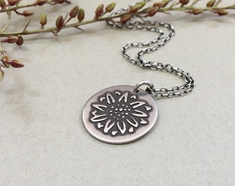 Sunflower Necklace - Oxidized Sterling Silver Pendant - Gift for Her - Flower Necklace - Summer Jewelry