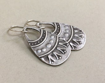 Rustic Silver Teardrop Earrings - Boho Oxidized Earrings - Primitive Tribal Style