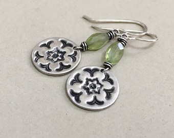 Oxidized Sterling Silver Flower Earrings – August Birthstone Peridot