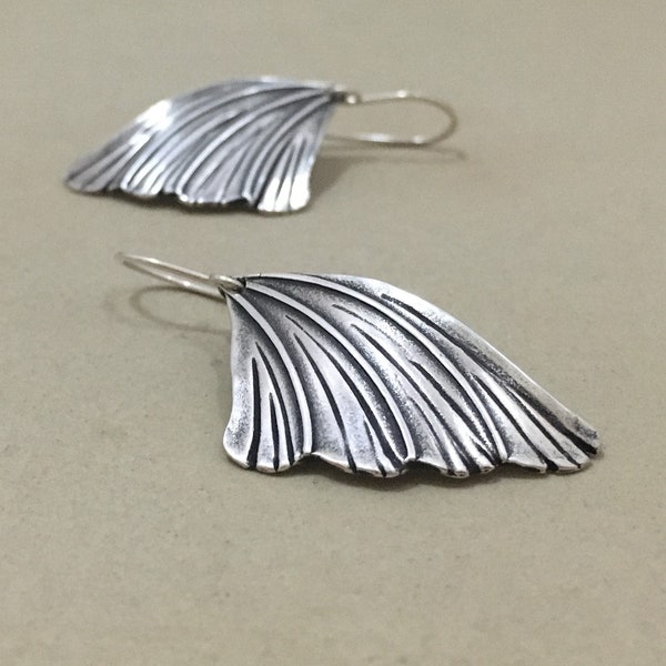 Silver Wing Earrings - Boho Chic Earrings - Nature-Inspired Jewelry - Butterfly Moth Wing Earrings - Nature Lovers