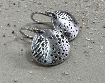 Small Oxidized Sterling Silver Seashell Earrings - Raw Rustic Beach Jewelry