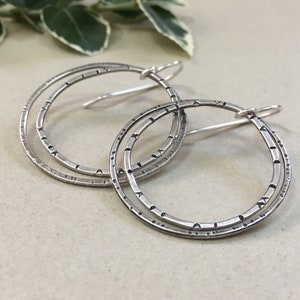 Double Hoop Earrings - Irregular Textured Hoops - Oxidized Sterling Silver