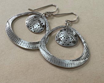 Oxidized Sterling Silver Seashell Impression Earrings – Beach Sand Inclusions