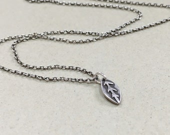Oxidized Sterling Silver Leaf Necklace – Dainty Rustic Charm