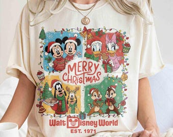 Retro Walt Disney World Christmas Shirt, Mickey and Friends Christmas Shirt, Disney Family Chrismtas Shirt, Very Merry Christmas Party Tee