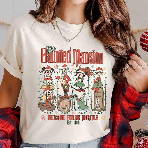 Retro Disney Haunted Mansion Christmas Shirt, Mickey & Friends Christmas Tee, Disney Making Spirits Bright Tee, Mickeys Very Merry Christmas