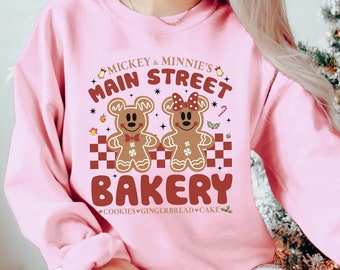 Mickey and Minnie Christmas Gingerbread Shirts, Main Street Bakery tee, Disney Christmas Gingerbread Shirts, Disney Couple Christmas shirt