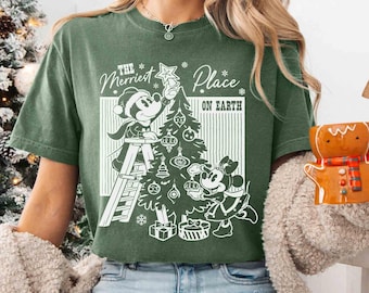 Retro Mickey and Minnie The Merriest Place On Earth Shirt, Disney Christmas Shirt, Very Merry Christmas Party Shirt, Christmas Gift for Kid