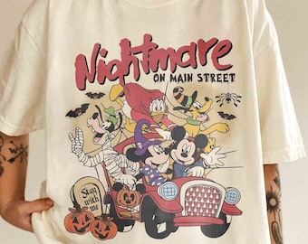Retro Mickey and Friends Nightmare on Main Street Shirt, Disneyland Halloween Shirt, Mickey Not So Scary  Halloween Party, Halloween Gift