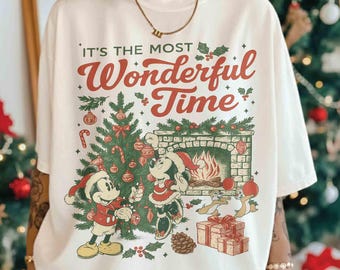 Retro It's The Most Wonderful Time Mickey and Friends Shirt, Vintage Disney Christmas Shirt, Disney Family Christmas Matching,Christmas Gift