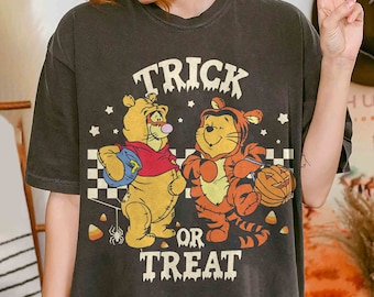 Retro Trick or Treat Pooh and Tigger Shirt, Winnie The Pooh Halloween Shirt, Mickey Not So Scary Halloween Party, Disney Halloween Trip Tee