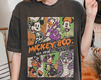 Retro Comfort Colors Mickey & Co Halloween Shirt, Mickey and Friends Shirt, Mickey Not So Scary Halloween Party Tee Disney Family Trip Shirt