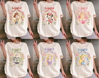 Personalized Retro Watercolor Coquette Bow Disney Characters Shirt, Disney Family Trip Shirt, Disney Matching Tee, Girl Trip Shirt, WDW Trip