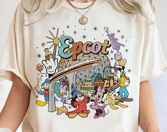Retro Mickey and Friends Disney Epcot Shirt, Vintage Epcot 1982 Shirt, WDW Disneyland Family Vacation 2025 tee, Disney Trip Matching Shirt