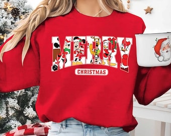 Merry Christmas Mickey and Friends Crewneck, Retro Xmas Disney Shirt, Christmas Family matching tee, Mickey's very Merry Christmas party tee