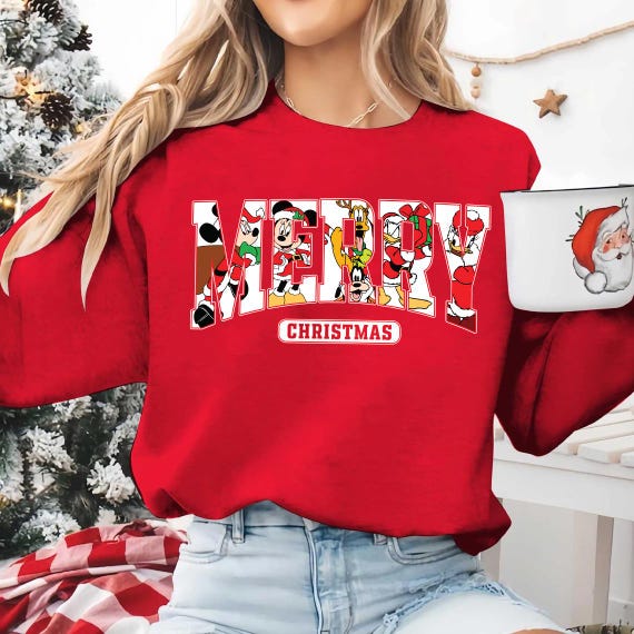 Merry Christmas Mickey and Friends Crewneck, Retro Xmas Disney Shirt, Christmas Family matching tee, Mickey's very Merry Christmas party tee