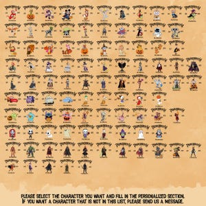 May include: A collection of Disney World character illustrations, each labelled "Florida" and "Disneyworld." Characters such as Mickey Mouse and Winnie the Pooh are featured. Text at the bottom of the image provides instructions.